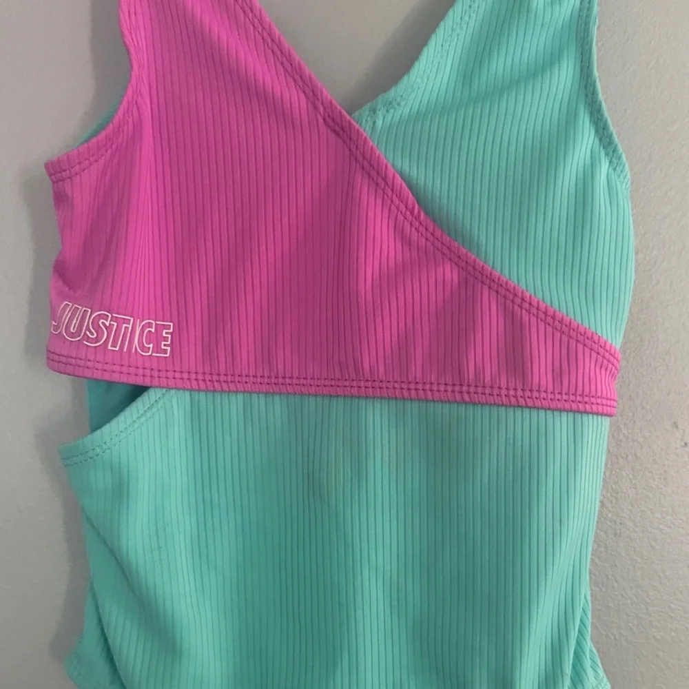 Justice Vibrant Pink and Teal One-Piece Swimsuit
